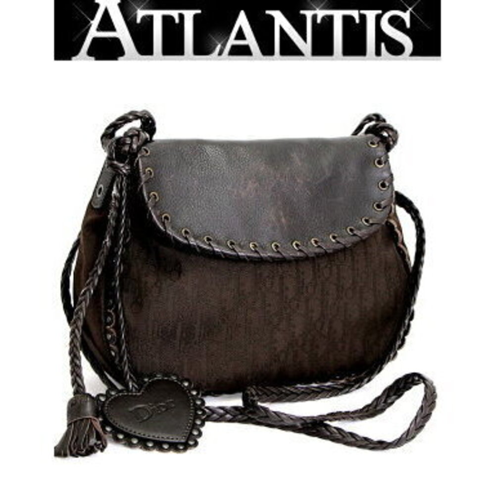 Christian Dior Trotter Ethnic Line Shoulder Bag Brown Leather